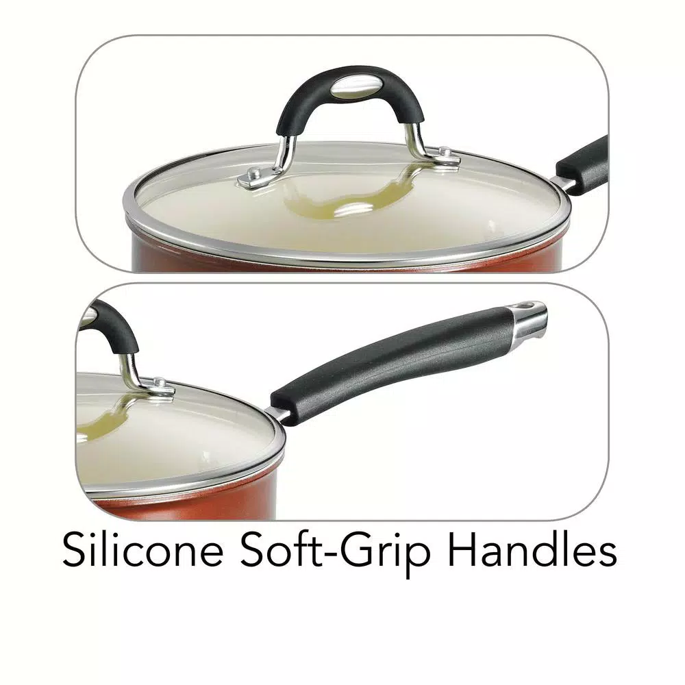 Tramontina Gourmet Ceramica Deluxe 3 Qt. Aluminum Ceramic Nonstick Sauce Pan with Glass Lid, Copper
