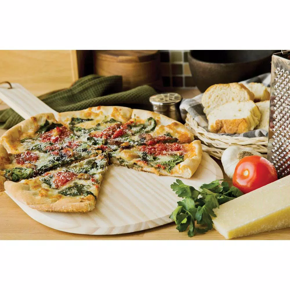 Fox Run Hardwood Pizza Paddle with Tapered Edge and Leather Hanging Loop