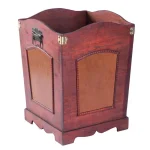 Vintiquewise Rustic Cherry Wood Decorative Trash Bin with Faux Leather Accents and Handles thumbnail 3