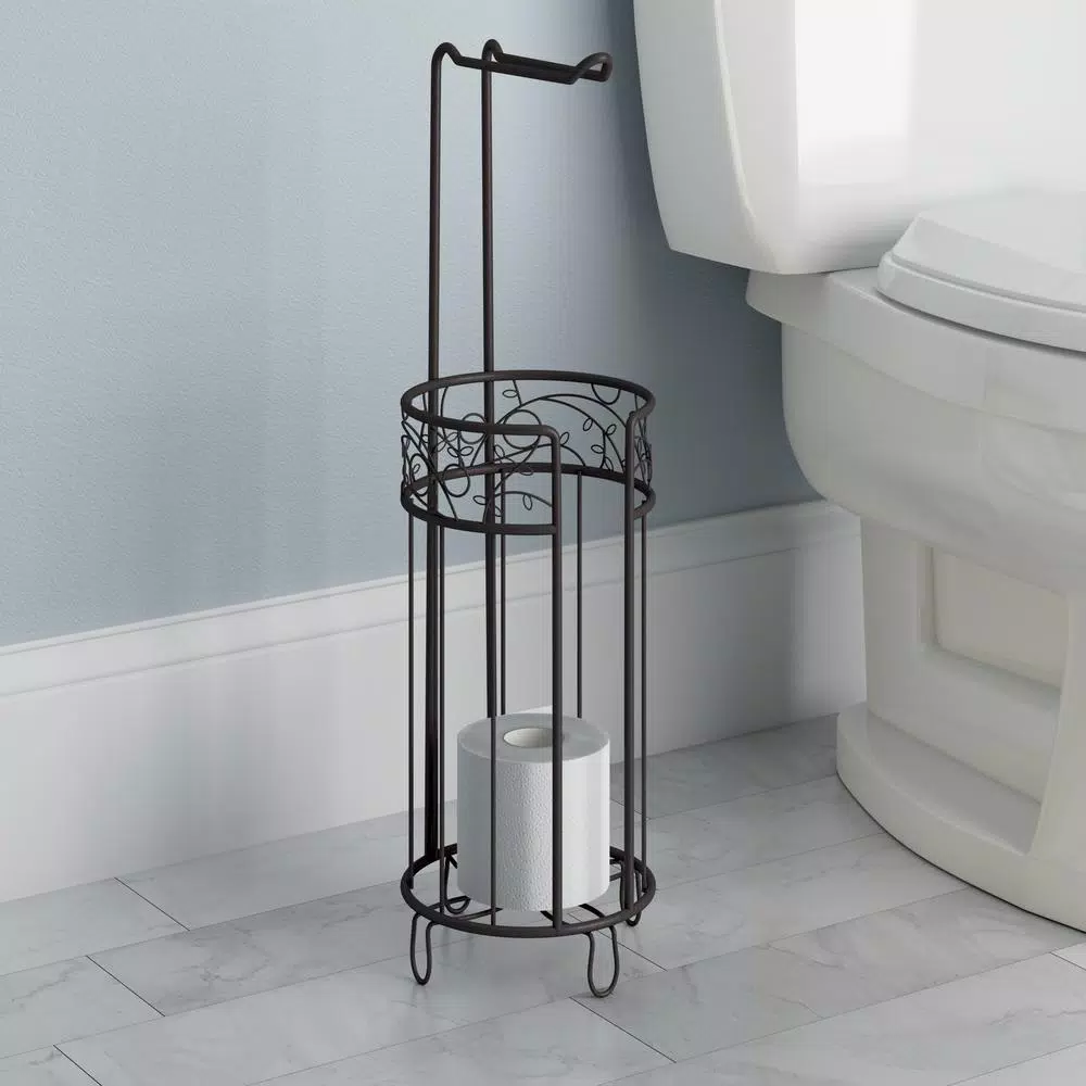 interDesign Twigz Freestanding Toilet Paper Holder Plus with Roll Reserve - Bronze Floral Design