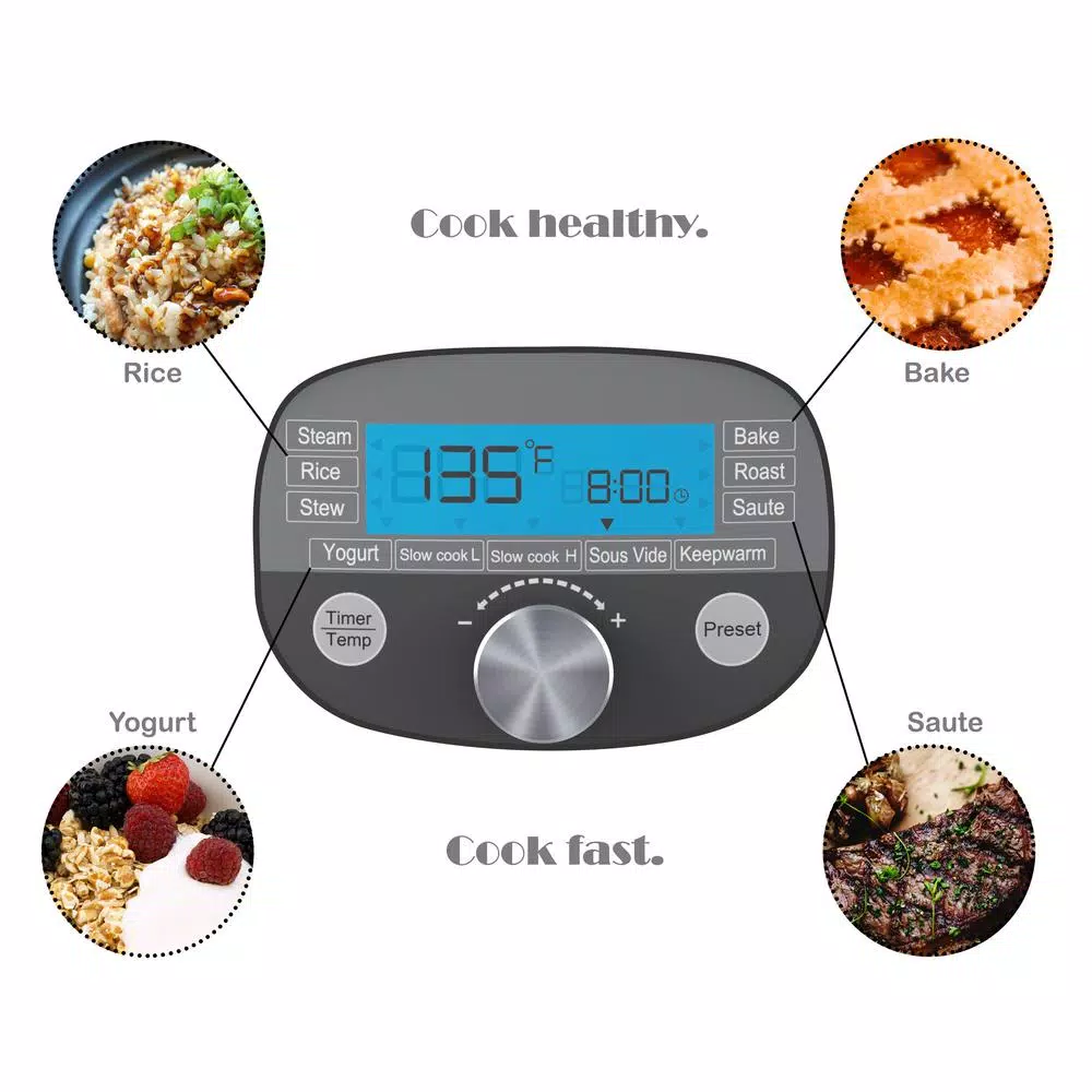 Elite 6.5 Qt. Stainless Steel Electric Multi-Cooker with Non-Stick Aluminum Pot and LCD Display