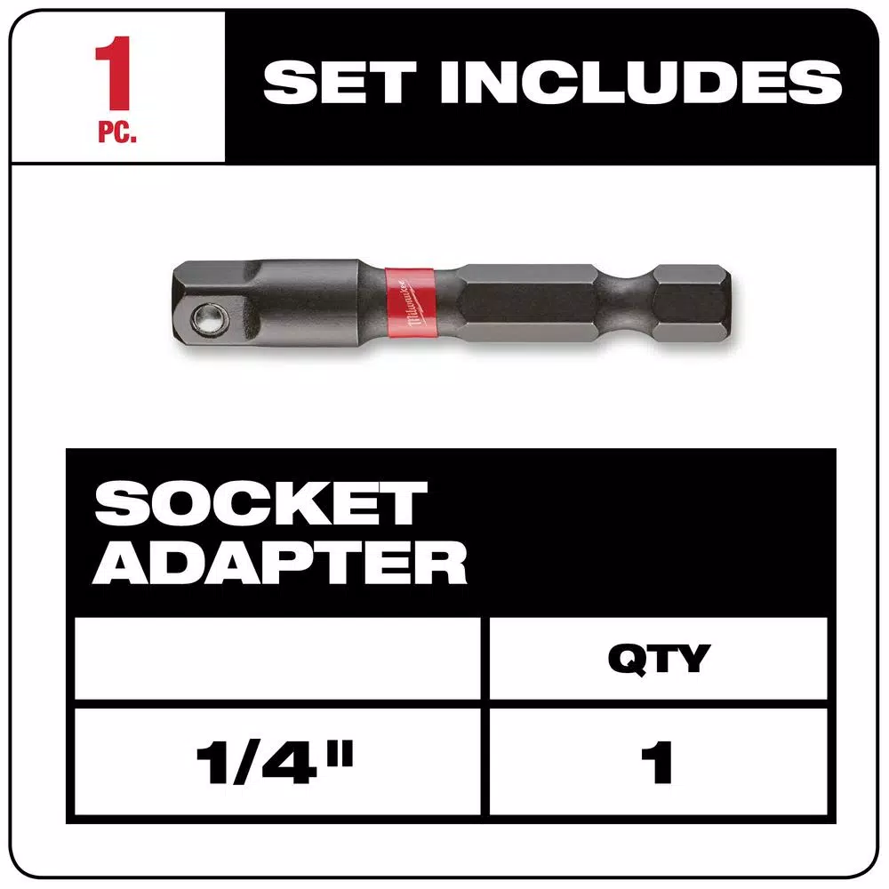 Milwaukee SHOCKWAVE 1/4 in. Impact Duty Socket Adapter, Hex Shank