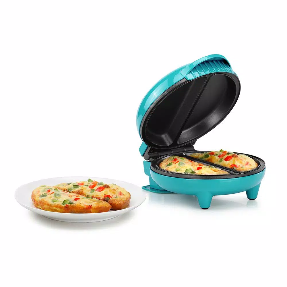 HOLSTEIN HOUSEWARES Holstein 4-Egg Omelette Maker, 2-Section Non-Stick Egg Cooker in Teal and Stainless Steel