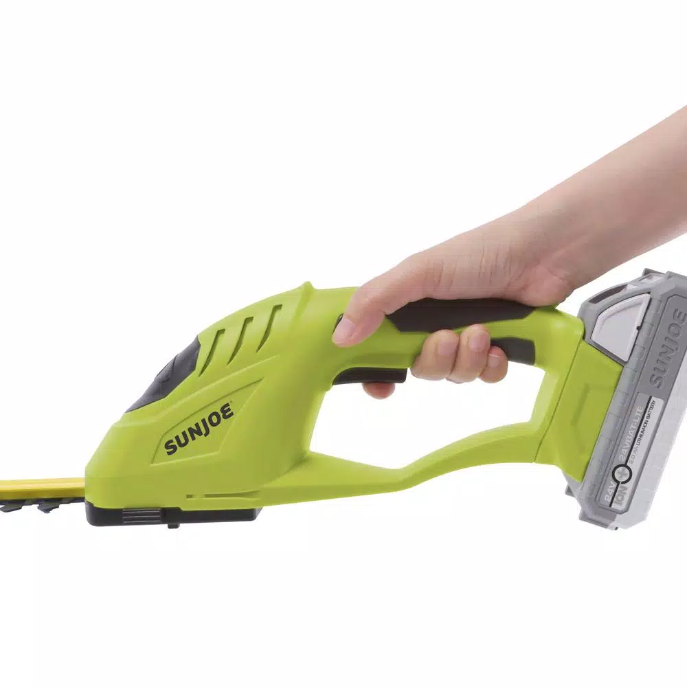 Sun Joe 24V Cordless Handheld Hedge Trimmer Kit with 2.0 Ah Battery and Charger