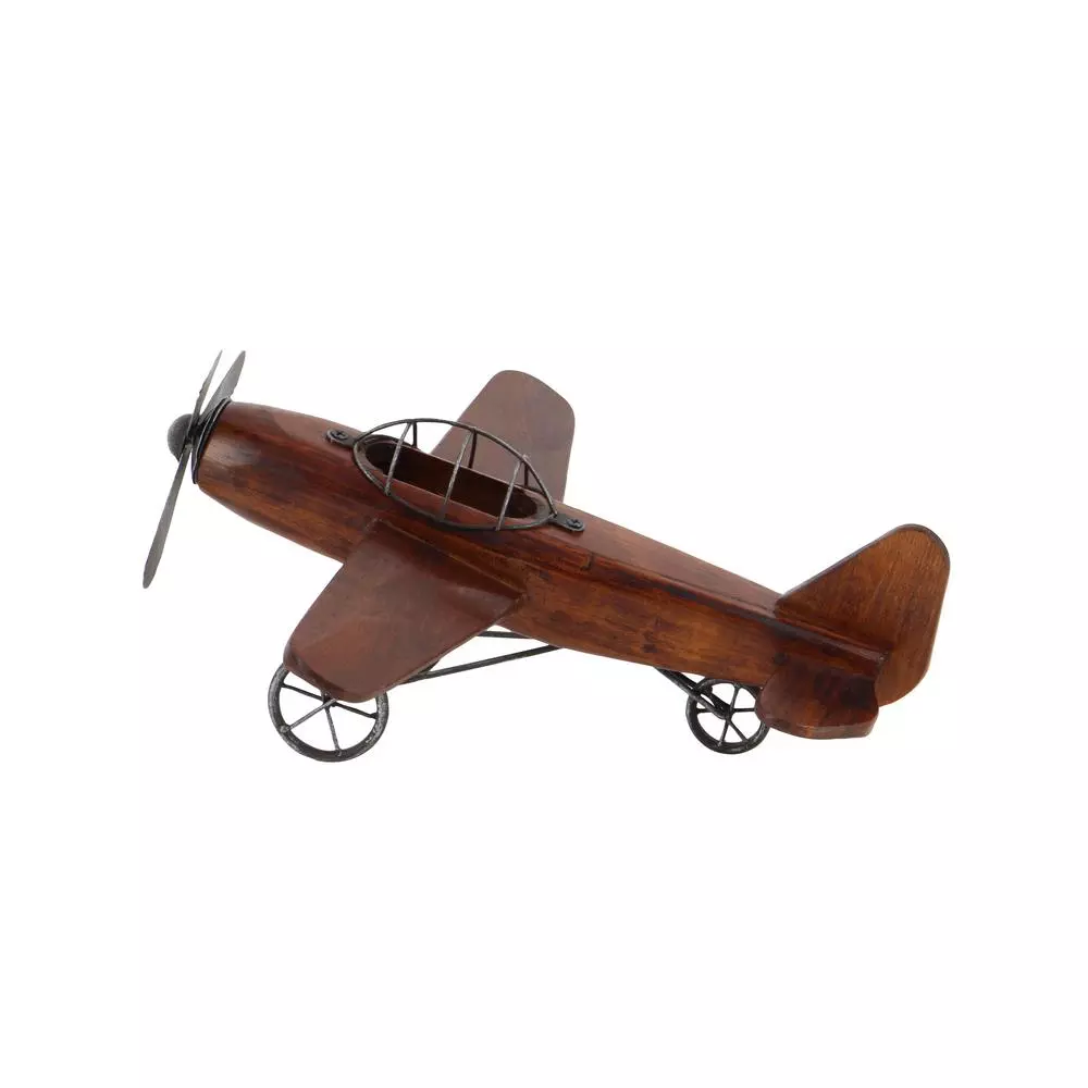LITTON LANE Vintage Reflections 16" Rustic Wood and Iron Model Airplane Sculpture