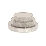 LITTON LANE Silver Iron Round Cake Stands with Crystal Bead Edge Detailing and Ball Feet, Set of 3 thumbnail 1