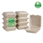Unbranded 9 in. Natural Sugarcane Clamshell Containers, Eco-Friendly & Compostable (300 Pack) thumbnail 2