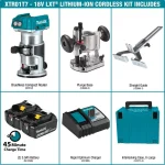 Makita 18V LXT Brushless Cordless Compact Router Kit with 5.0 Ah Batteries (XTR01T7) thumbnail 2