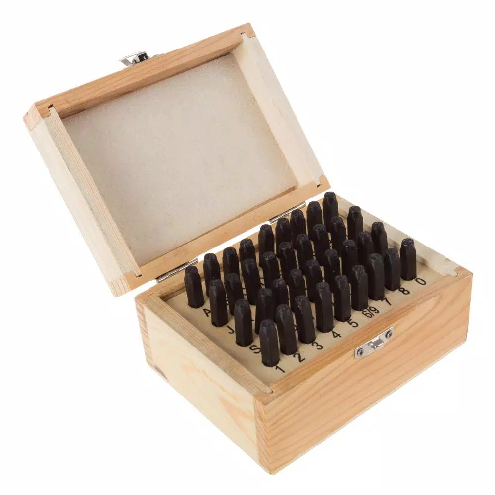 Stalwart 36-Piece Steel Letter and Number Punch Set with Wooden Storage Case