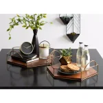 Kate and Laurel Westland Mid-Century Modern Wood and Metal Nesting Tray Set, Brown and Gold thumbnail 6
