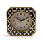 Zentique Black and White Patterned Analog Desk Clock with Gold Trim, 5x5 in. thumbnail 1