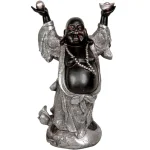 Oriental Furniture 17 in. Standing Prosperity Dancing Buddha Statue - Silver & Black thumbnail 1