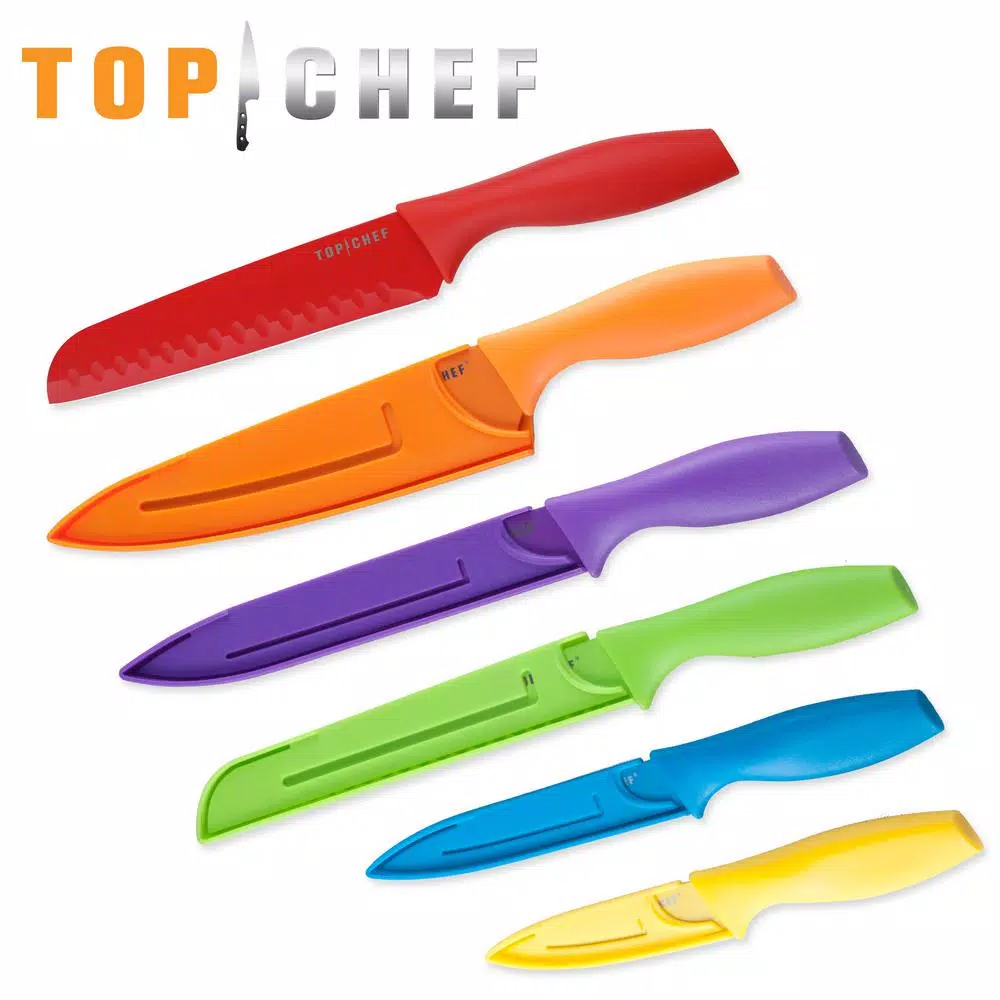 Top Chef by Master Cutlery 6-Piece Colored Stainless Steel Knife Set with Sheaths