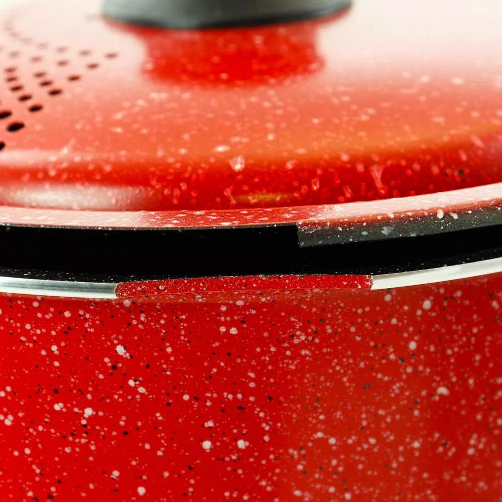Gibson Home Granita 6 Qt. Aluminum Pasta Pot with Carbon Steel Lid, Red Speckle