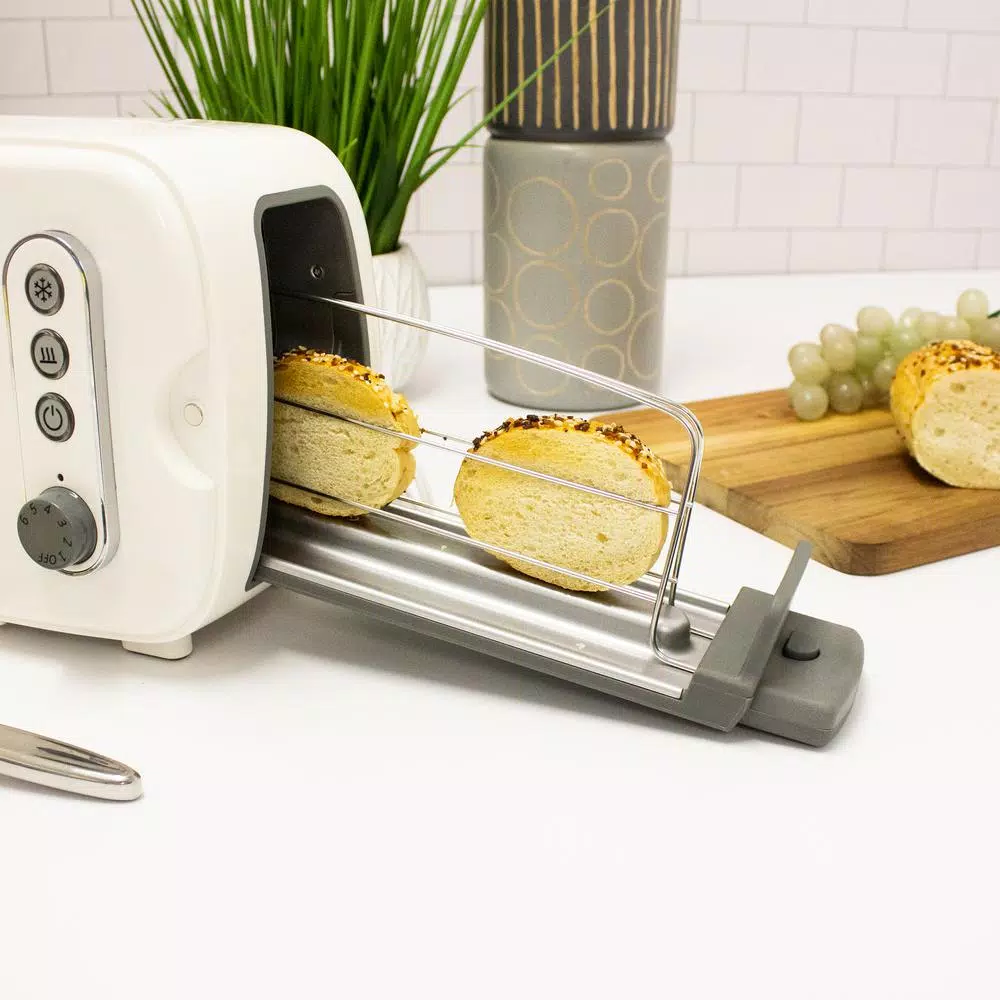 BergHOFF Seren 3-Slice White Wide Slot Toaster with Crumb Tray and Side Loading Design