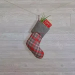 VHC Brands Anderson 15 in. Rustic Christmas Stocking - Cherry Red & Iron Grey Plaid thumbnail 2