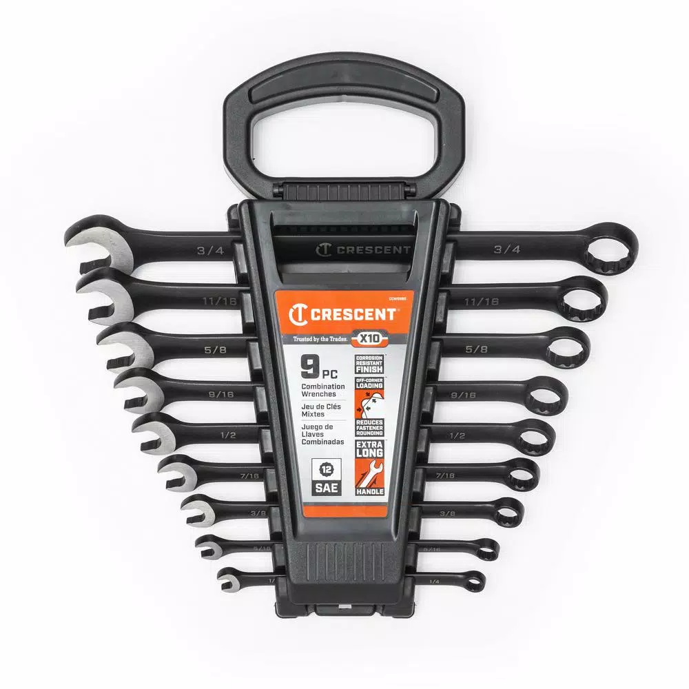 Crescent X10 12-Point Long Pattern Combination SAE Wrench Set, 9-Piece