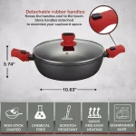 AMERCOOK 10 in. Round 4.5L Nonstick Aluminum Casserole Pan with Glass Lid and Detachable Handles thumbnail 2