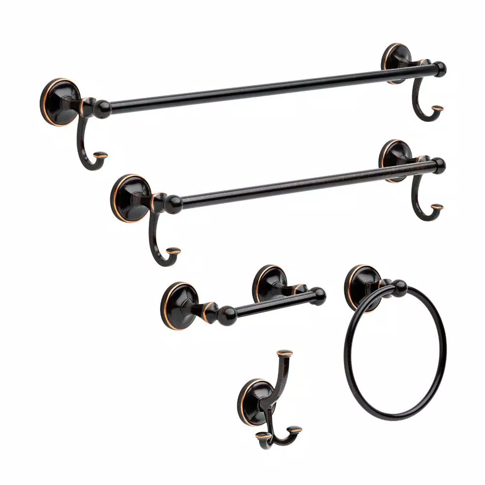 Delta Portman 24 in. Towel Bar with Hooks, Venetian Bronze with Copper Reveal