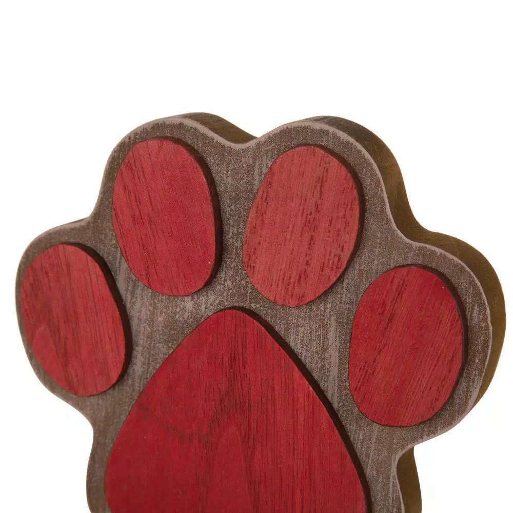 Glitzhome 6.30 in. Dog Paw Wooden and Metal Christmas Stocking Holder, Red