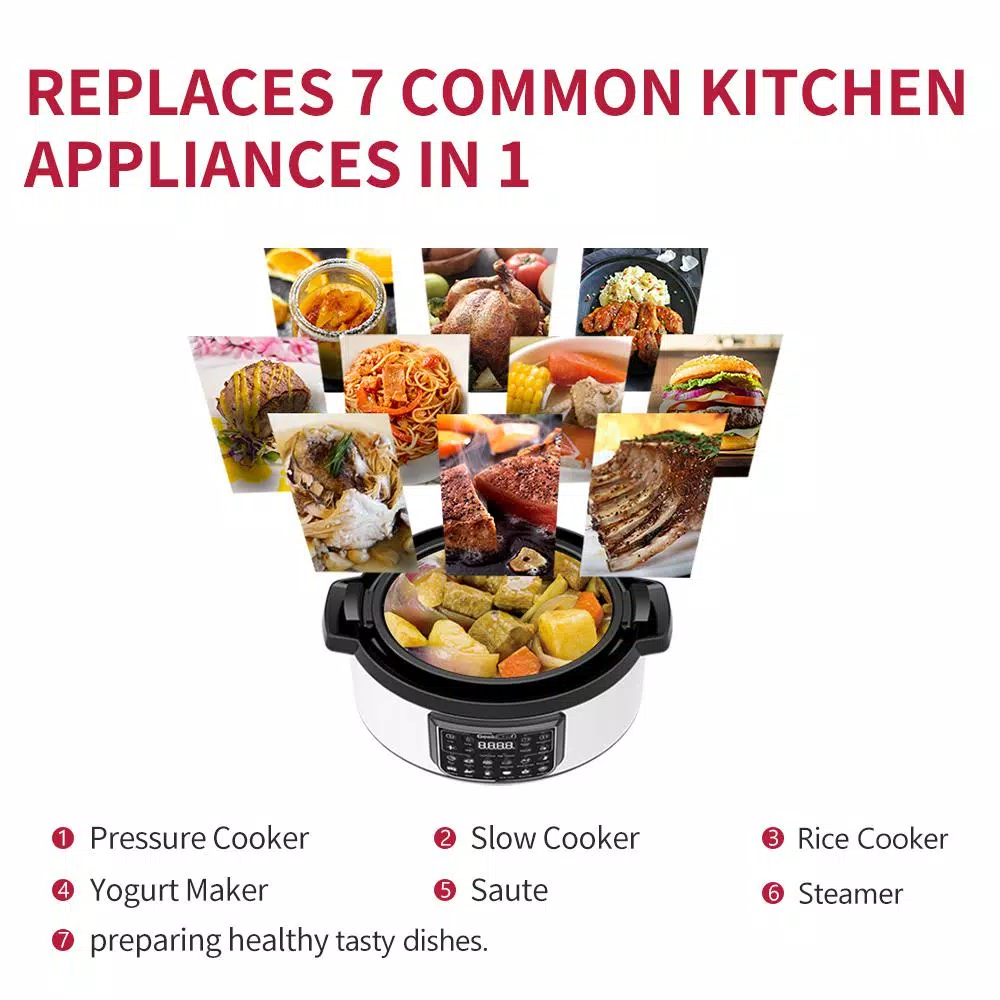 Geek Chef 8 Qt. Stainless Steel Electric Oval Pressure Cooker with 12 Preset Functions