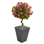 Nearly Natural 3.5-Ft. Artificial Azalea Topiary Tree with Pink Blossoms in Slate Finished Planter thumbnail 1