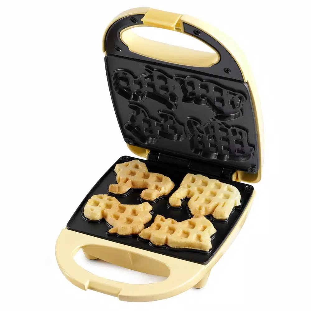Nostalgia MyMini Circus Animal Waffle Maker, 4-Shape Yellow Waffle Iron