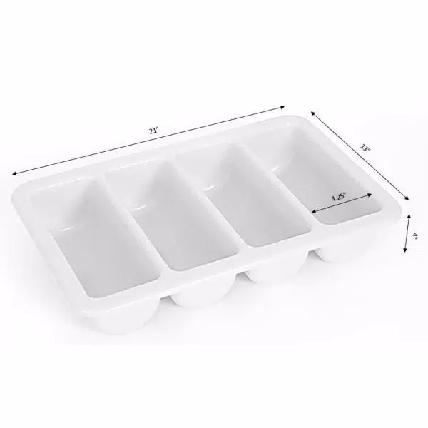 Basicwise Gray Plastic 4-Compartment Commercial Cutlery Holder, Drawer Organizer (Set of 10)