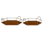 Kate and Laurel Westland Mid-Century Modern Wood and Metal Nesting Tray Set, Brown and Gold thumbnail 2