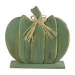 Northlight 14.5 in. Blue Slatted Wood Pumpkin Decoration with Twine Bow thumbnail 1