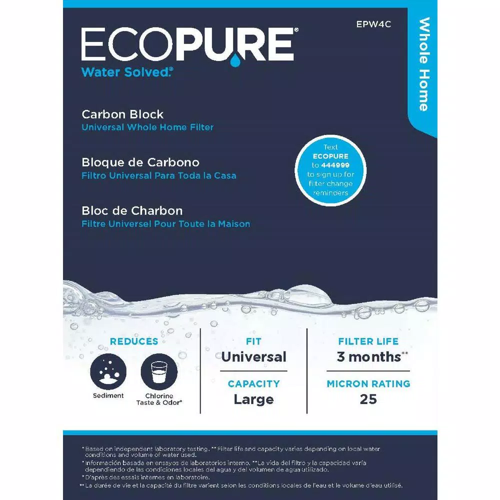 EcoPure EPW4C Universal Fit Carbon Block Whole House Water Filter