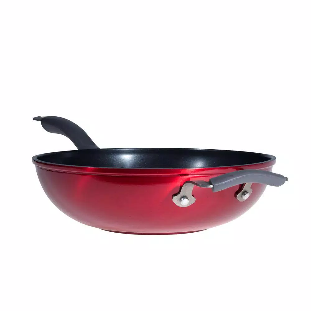 Epicurious 11 in. Hard-Anodized Aluminum Nonstick Stir Fry Pan, Red