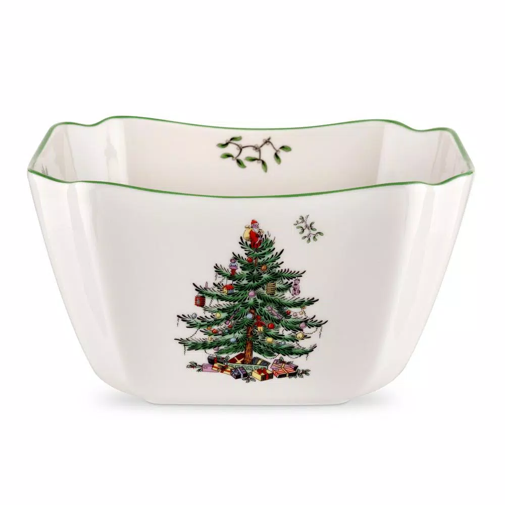 Spode Christmas Tree 10" Ceramic Large Square Serving Bowl, Porcelain