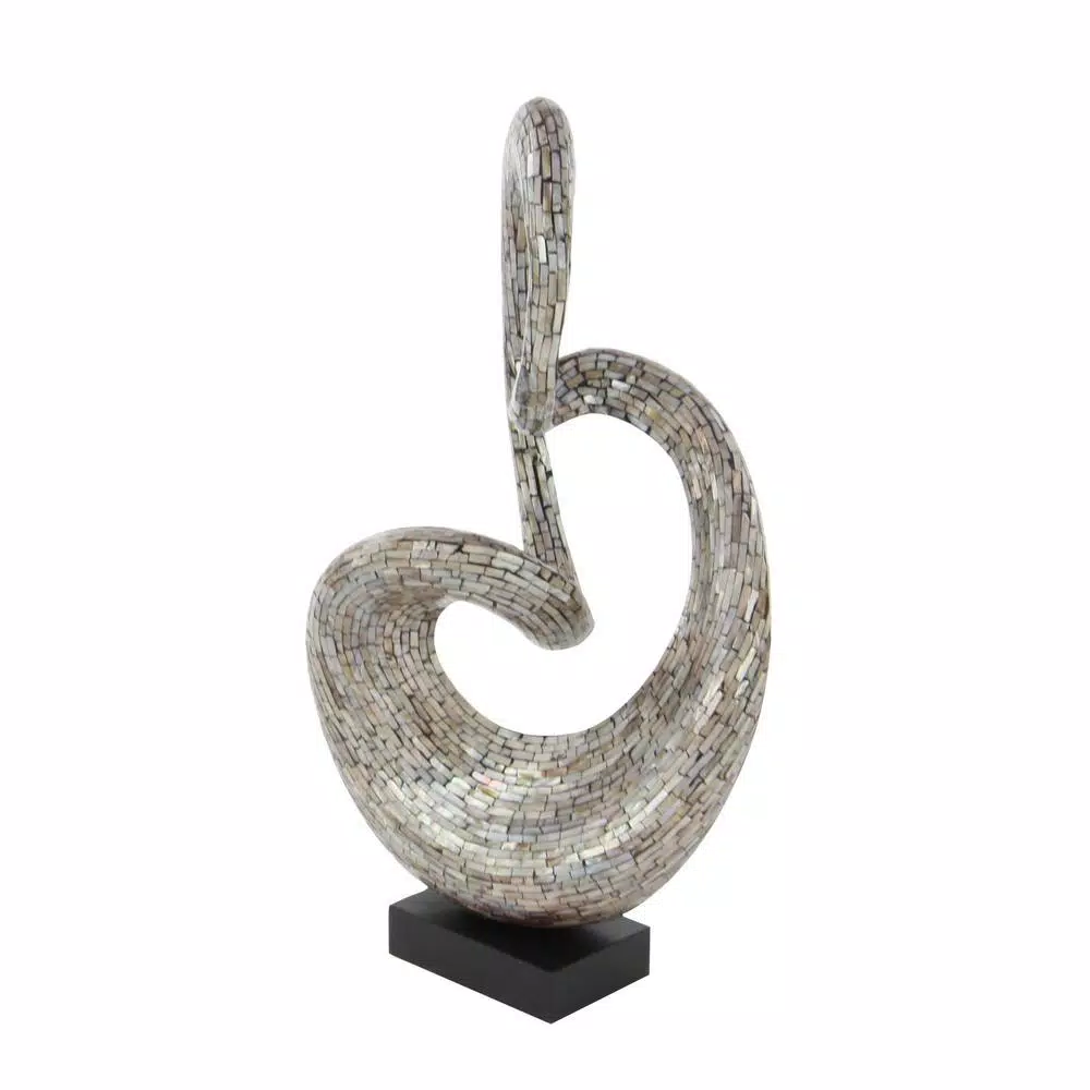 LITTON LANE Abstract Polystone Loop Sculpture with Mother of Pearl Capiz Shell Inlay