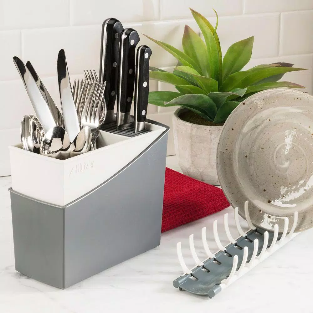 Hutzler Cutlery Drainer and Flatware Caddy with Knife Slots, Green