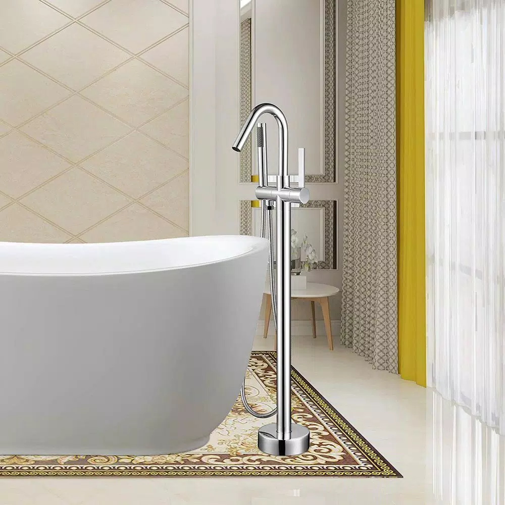 Vanity Art 40 in. Freestanding Single Handle Claw Foot Tub Faucet with Hand Shower, Polished Chrome