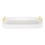 Kate and Laurel Lipton White Decorative Wood Tray with Gold Metal Handles thumbnail 2