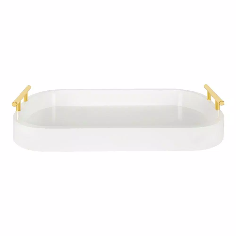 Kate and Laurel Lipton White Decorative Wood Tray with Gold Metal Handles