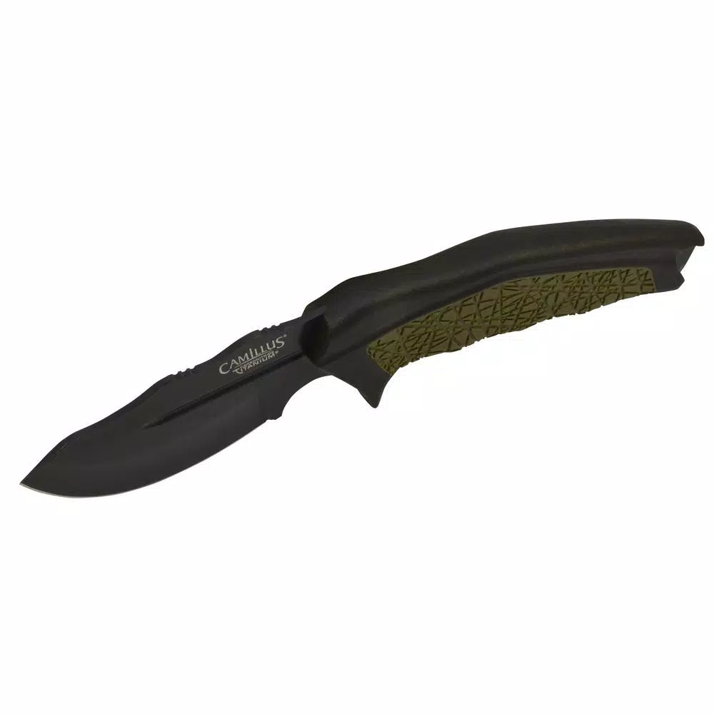 Camillus HT-5 3.25 in. Carbonitride Titanium Drop Point Fixed Blade Knife with Sheath