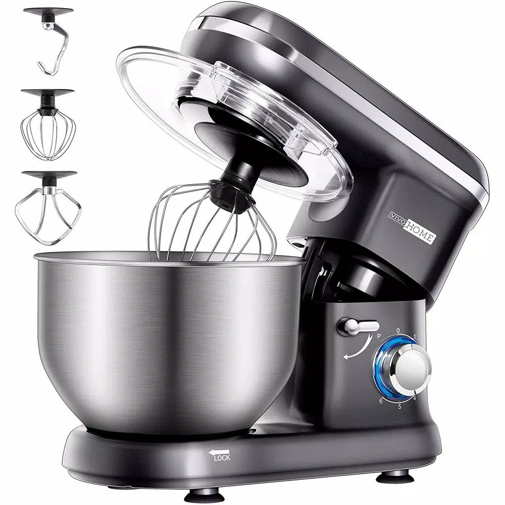 VIVOHOME 650W 6-Qt. Tilt-Head Kitchen Stand Mixer with Stainless Steel Bowl and 6 Speeds, Gray