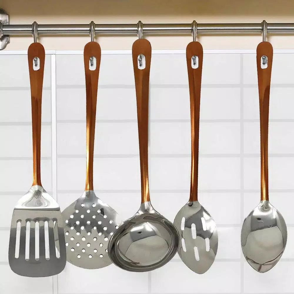 LavoHome 5-Piece Copper and Stainless Steel Serving Utensil Set - Professional Kitchen Tools