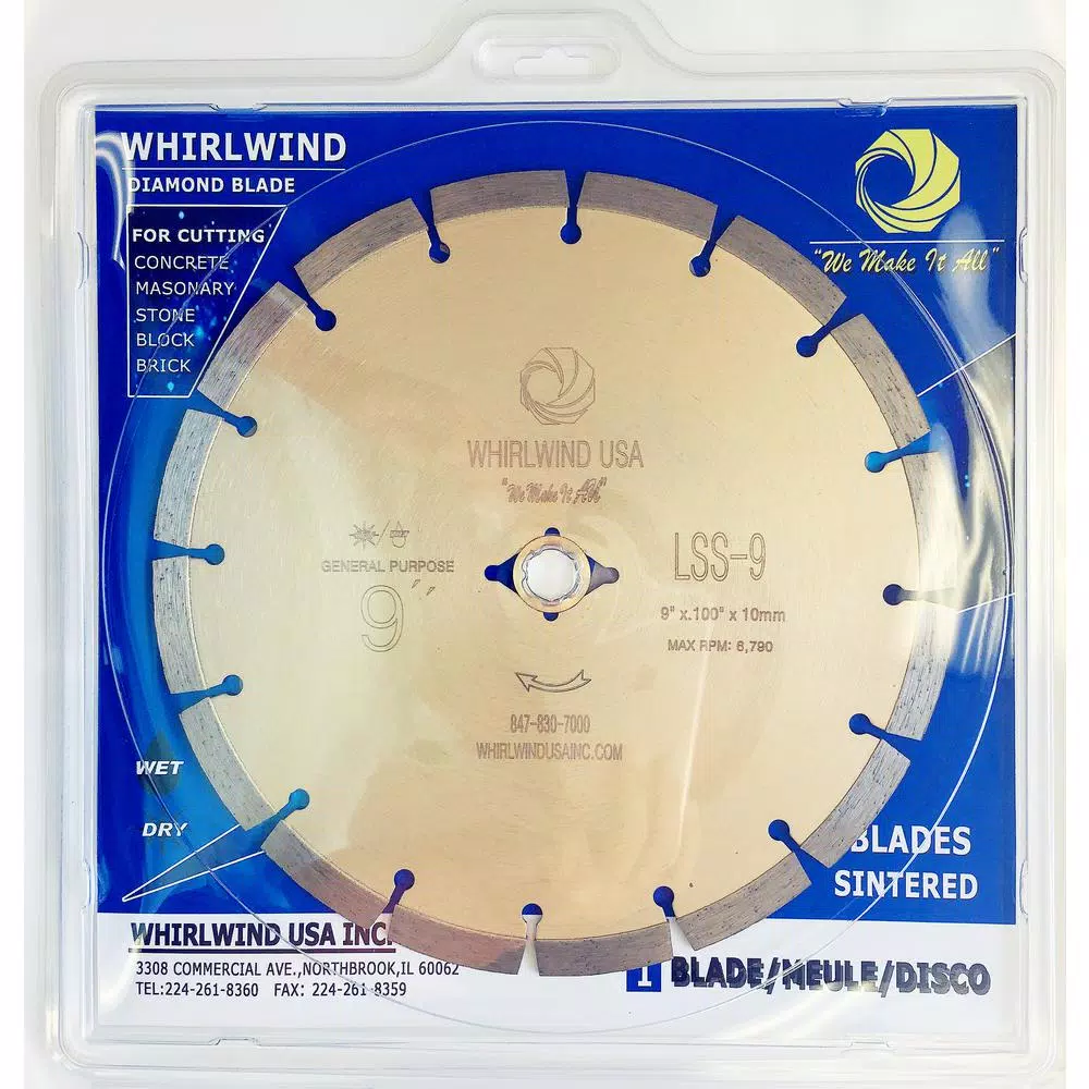 Whirlwind USA 9 in. Segmented Diamond Blade for Concrete, Stone, Brick, and Masonry