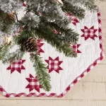 VHC Brands Emmie 21 in. Red Patchwork Christmas Tree Skirt - Hand-Quilted Cotton Farmhouse Decor thumbnail 4