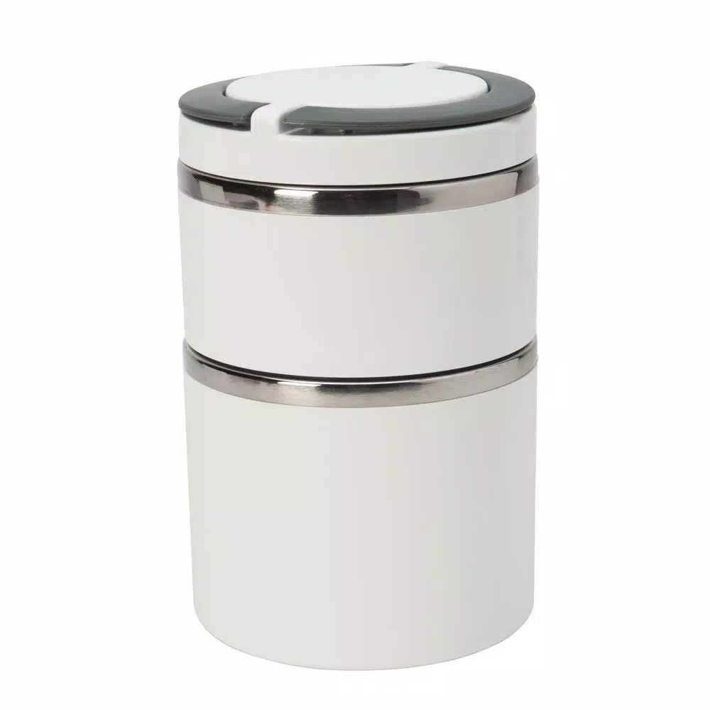 Kitchen Details White 2-Tier Round Twist Stainless Steel Insulated Lunch Box