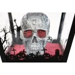 Haunted Hill Farm 71 in. Black Animated Skull Lamp Post with Spooky Music thumbnail 4
