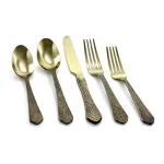 Gibson Elite Zambezi 5-Piece Gold Hammer Texture Stainless Steel Flatware Set, Service for 1 thumbnail 6
