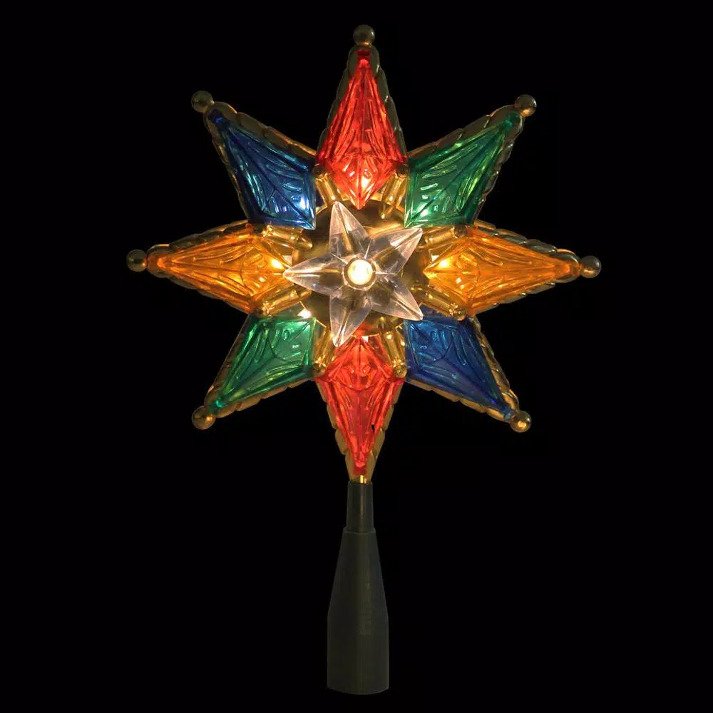 Northlight 8 in. Multi-Color Mosaic 8-Point Star Christmas Tree Topper with Clear Lights
