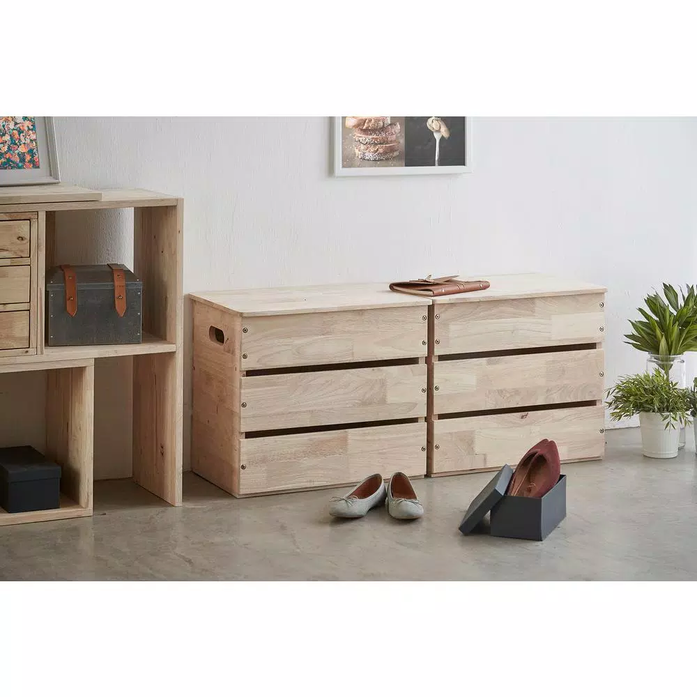 ORE International Mid-Century Modern Natural Wood Storage Box & Multipurpose Bench