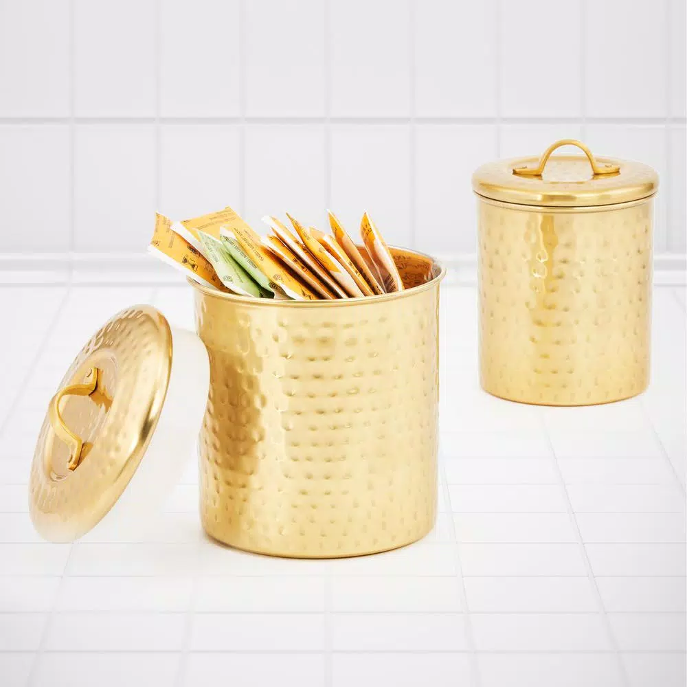 Old Dutch Champagne Hammered Stainless Steel Kitchen Canister Set of 2