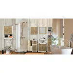 Unbranded Stockholm 2-in-1 Freestanding Toilet Paper Holder and Storage Cabinet, Brown Oak & White thumbnail 4